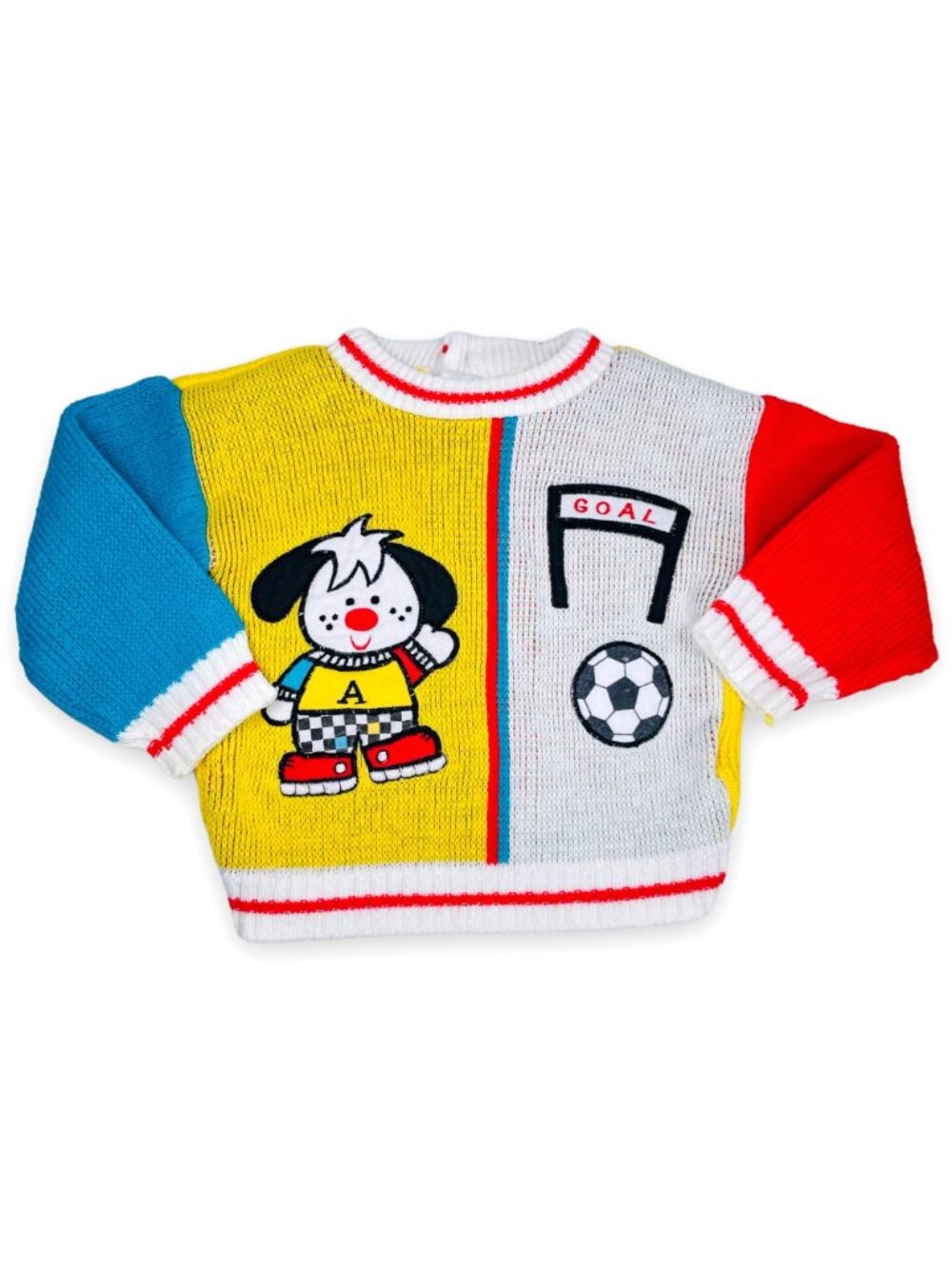 Vintage Color Block Soccer Puppy Long Sleeve Knit Chunky Sweater 24m / 2T - Picture 3 of 13